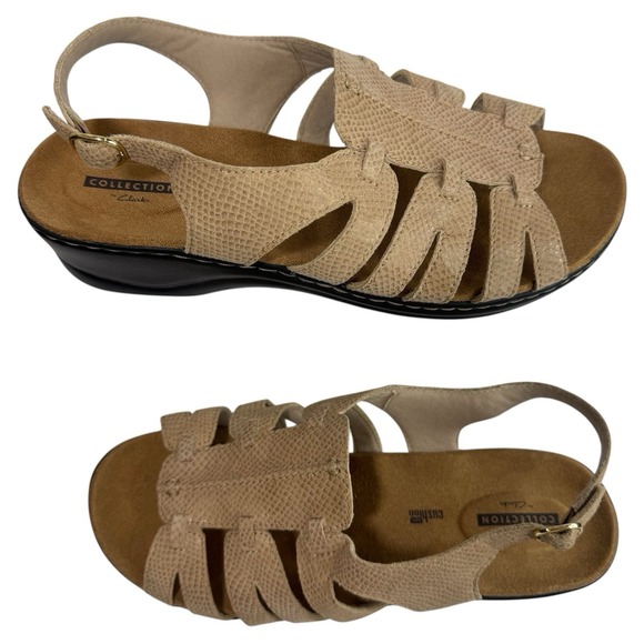 Clarks Womens Shoes Lexi Marigold Sandals Size 11 Gold Snake Open Toe Fisherman‎ - Picture 1 of 14
